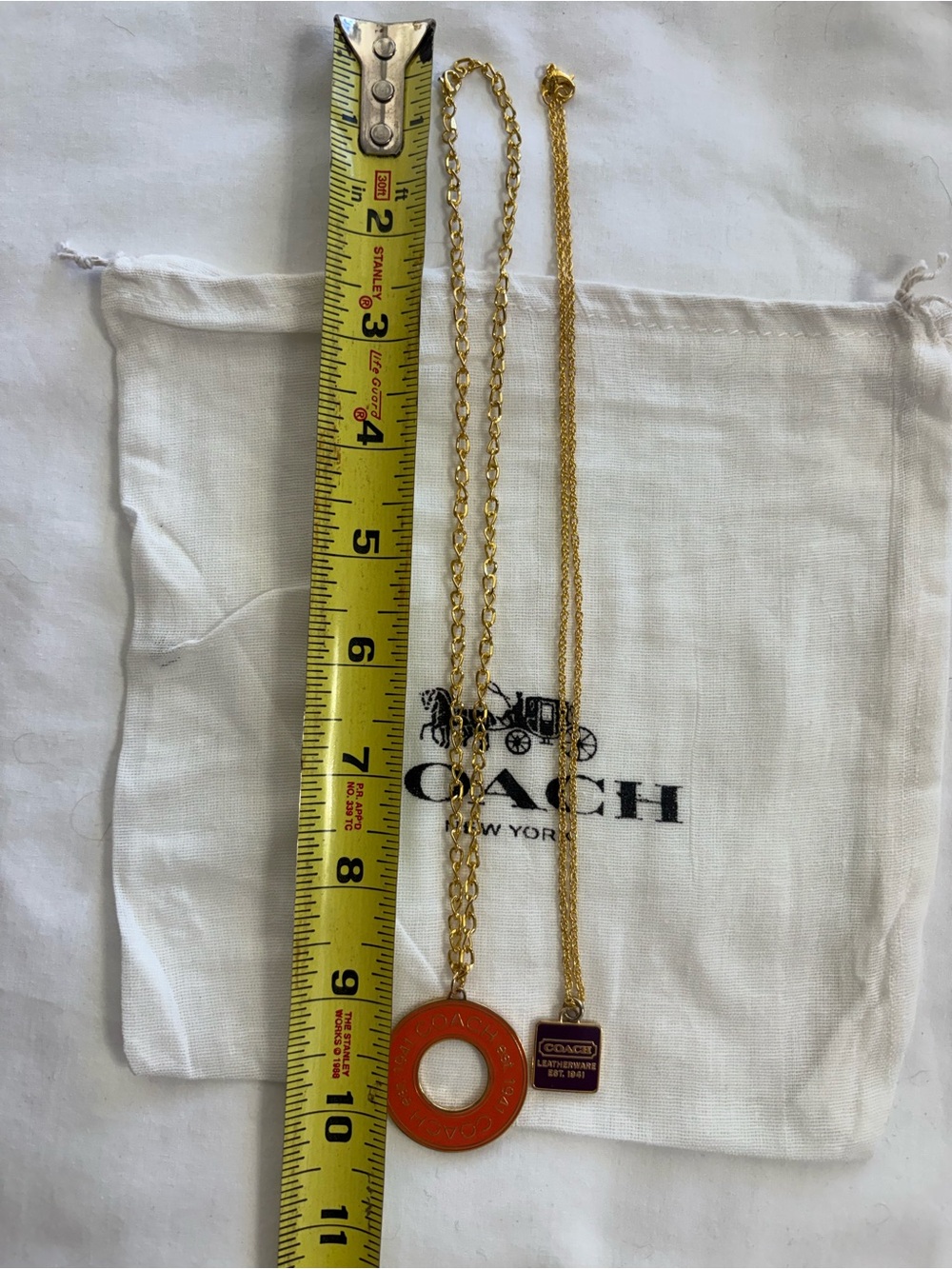 Coach Logo Gold Tone Necklace Set with Orange and Purple Accent - Picture 8 of 11
